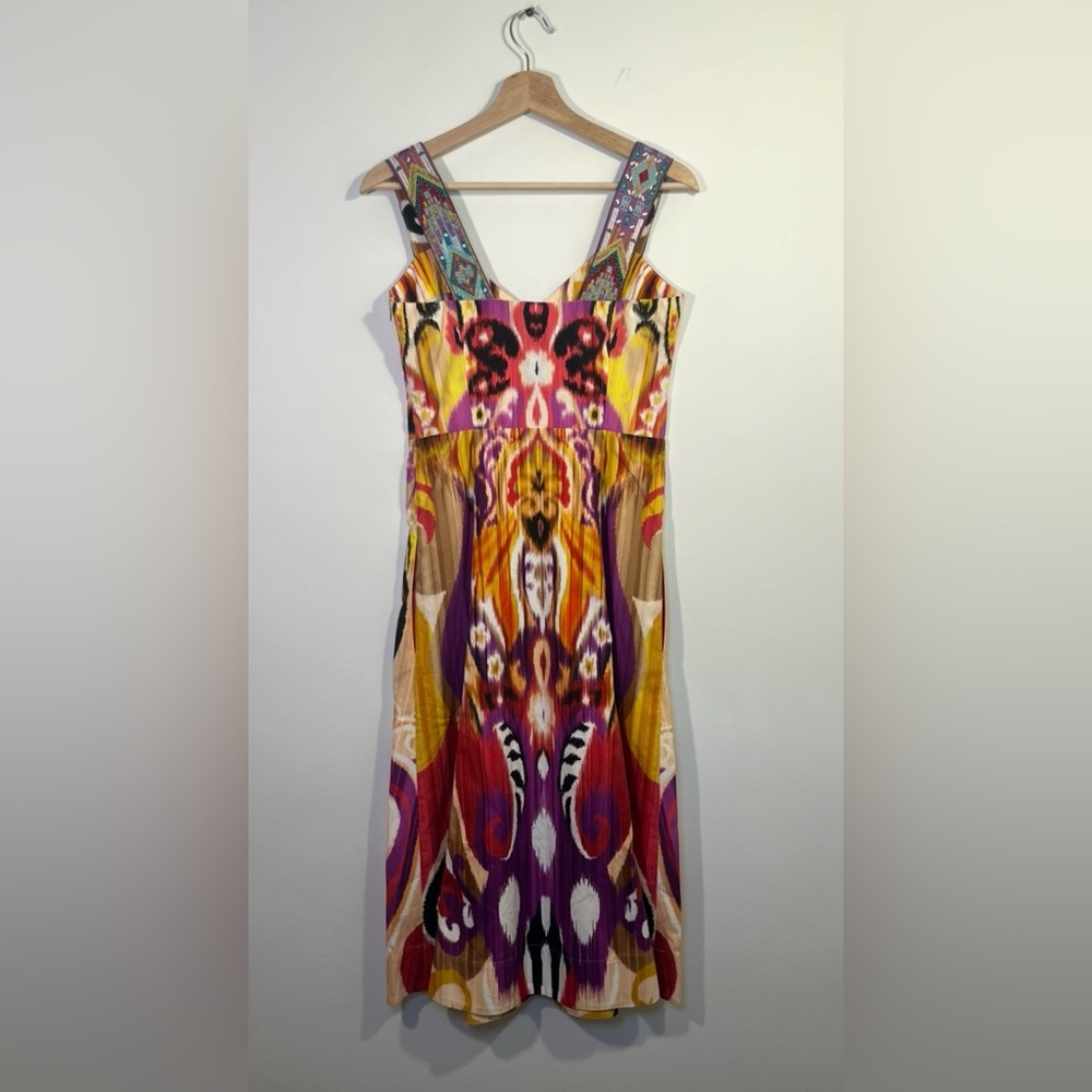 ETRO FUCHSIA IKAT RIBBON STRAP MIDI DRESS SIZE EU 40 - Picture 8 of 13